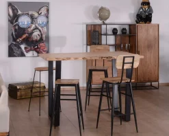 Table de bar 150x90 métal et acacia massif naturel "Jaffna"