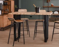 Table de bar 150x90 métal et acacia massif naturel 