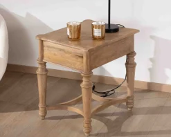 Table de chevet en manguier naturel massif style classique 