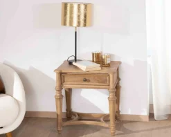 Table de chevet en manguier naturel massif style classique 