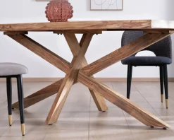 Table de repas 180 cm plateau naturel et pieds croix 