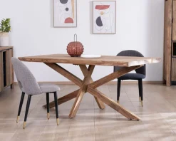 Table de repas 180 cm plateau naturel et pieds croix 