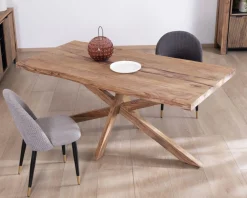 Table de repas 180 cm plateau naturel et pieds croix 