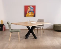 Table de repas carrée 140 cm en acacia et pieds mikado métal "3D"