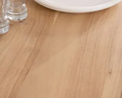 Table de repas carrée 120 cm en acacia et pieds croix métal 