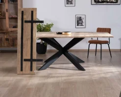 Table de repas carrée extensible style industriel manguier et métal "Haden" 140x140-220cm