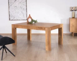 Table de repas extensible en manguier teinte chêne clair 