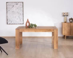 Table de repas extensible en manguier teinte chêne clair 