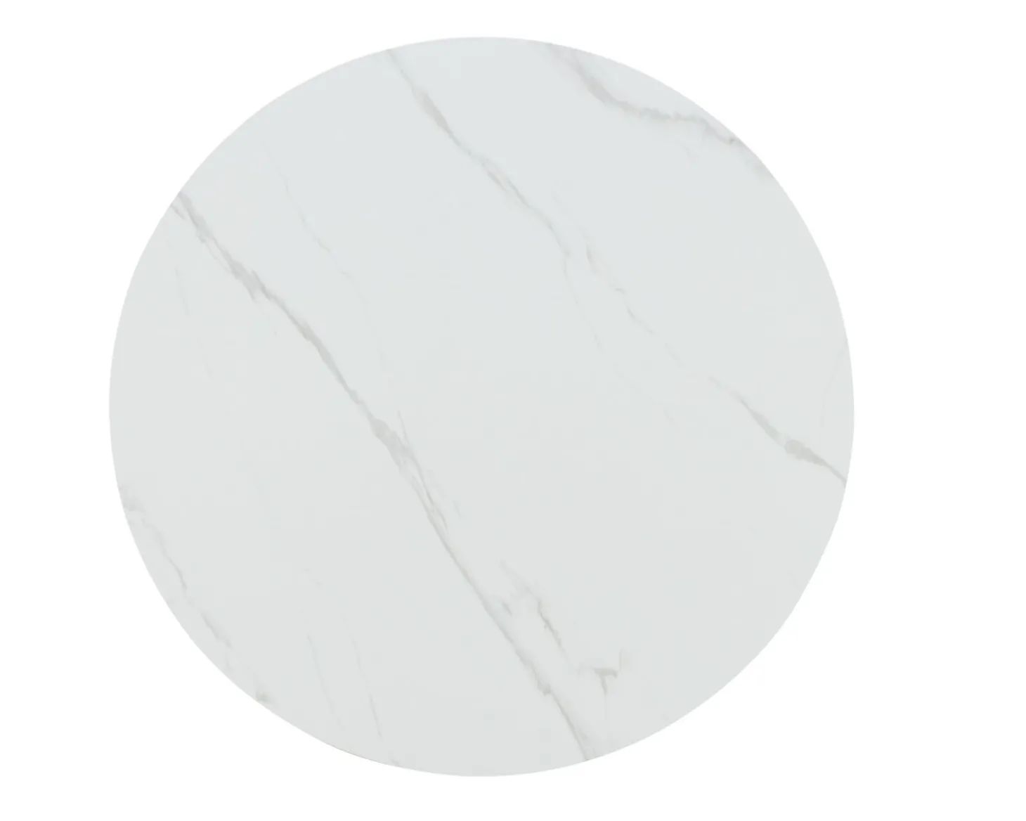 Table de repas ronde 120 cm plateau céramique blanc effet marbre "Oria" piètement aspect noyer