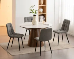 Table de repas ronde 120 cm plateau céramique blanc effet marbre