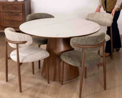 Table de repas ronde 120 cm plateau céramique blanc effet marbre