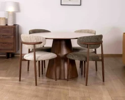 Table de repas ronde 120 cm plateau céramique blanc effet marbre