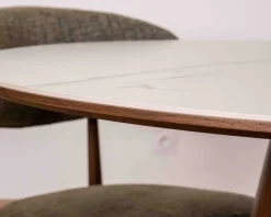 Table de repas ronde 120 cm plateau céramique blanc effet marbre