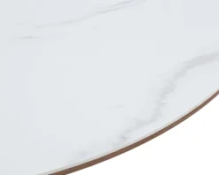 Table de repas ronde 120 cm plateau céramique blanc effet marbre