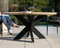 Table de repas ronde pour extérieur en teck et aluminium