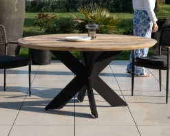 Table de repas ronde pour extérieur en teck et aluminium