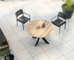Table de repas ronde pour extérieur en teck et aluminium