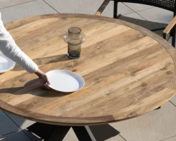 Table de repas ronde pour extérieur en teck et aluminium