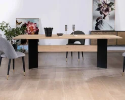 Table de salle à manger manguier massif 240cm piètement design bois et métal noir