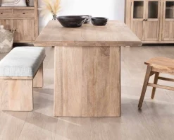 Table de salle à manger rectangulaire 180cm en manguier sablé pieds latéraux pleins 