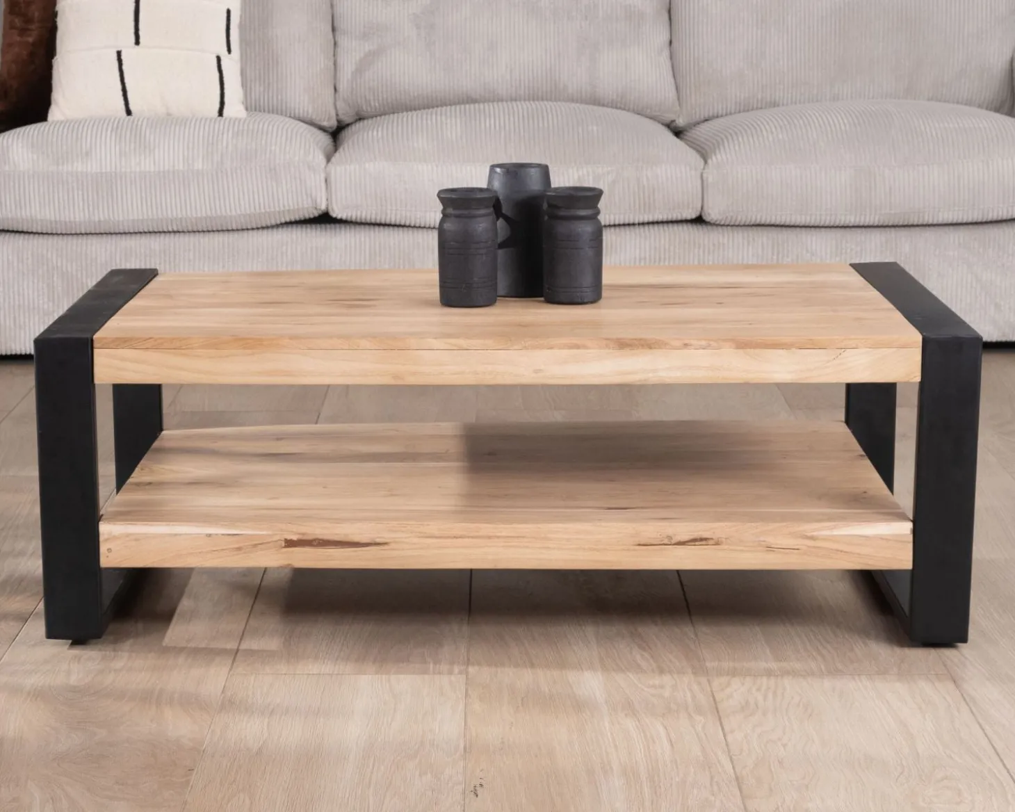 Table de salon 120 cm à double plateau métal et bois "Montréal"