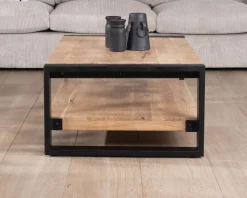 Table de salon 120 cm à double plateau métal et bois