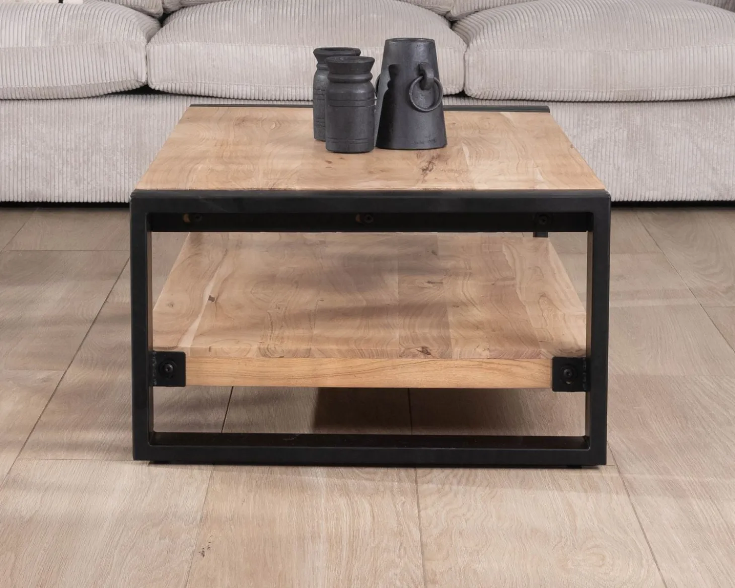 Table de salon 120 cm à double plateau métal et bois "Montréal"