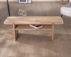 Table de salon design épuré en acacia avec niche 