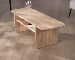 Table de salon design épuré en acacia avec niche 