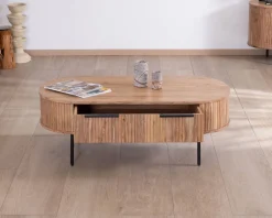 Table de salon ovale design newtro avec grand tiroir traversant