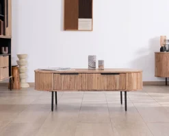 Table de salon ovale design newtro avec grand tiroir traversant