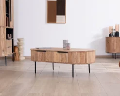 Table de salon ovale design newtro avec grand tiroir traversant