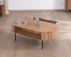 Table de salon ovale design newtro avec grand tiroir traversant