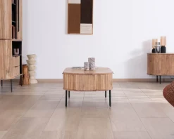 Table de salon ovale design newtro avec grand tiroir traversant