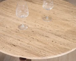 Table de salon ronde en travertin et manguier 