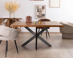 Table design carrée métal et bois massif
