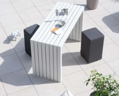 Table haute design en aluminium blanc 160cm
