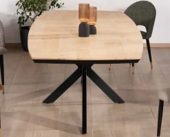 Table rectangulaire manguier massif 200cm bords biseautés noirs et pieds métal 3D "Pise"