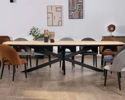 Table rectangulaire manguier massif 200cm bords biseautés noirs et pieds métal 3D 