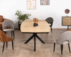 Table rectangulaire manguier massif 200cm bords biseautés noirs et pieds métal 3D 