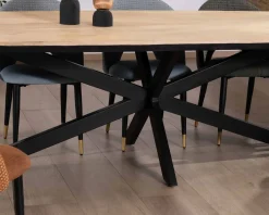 Table rectangulaire manguier massif 200cm bords biseautés noirs et pieds métal 3D 
