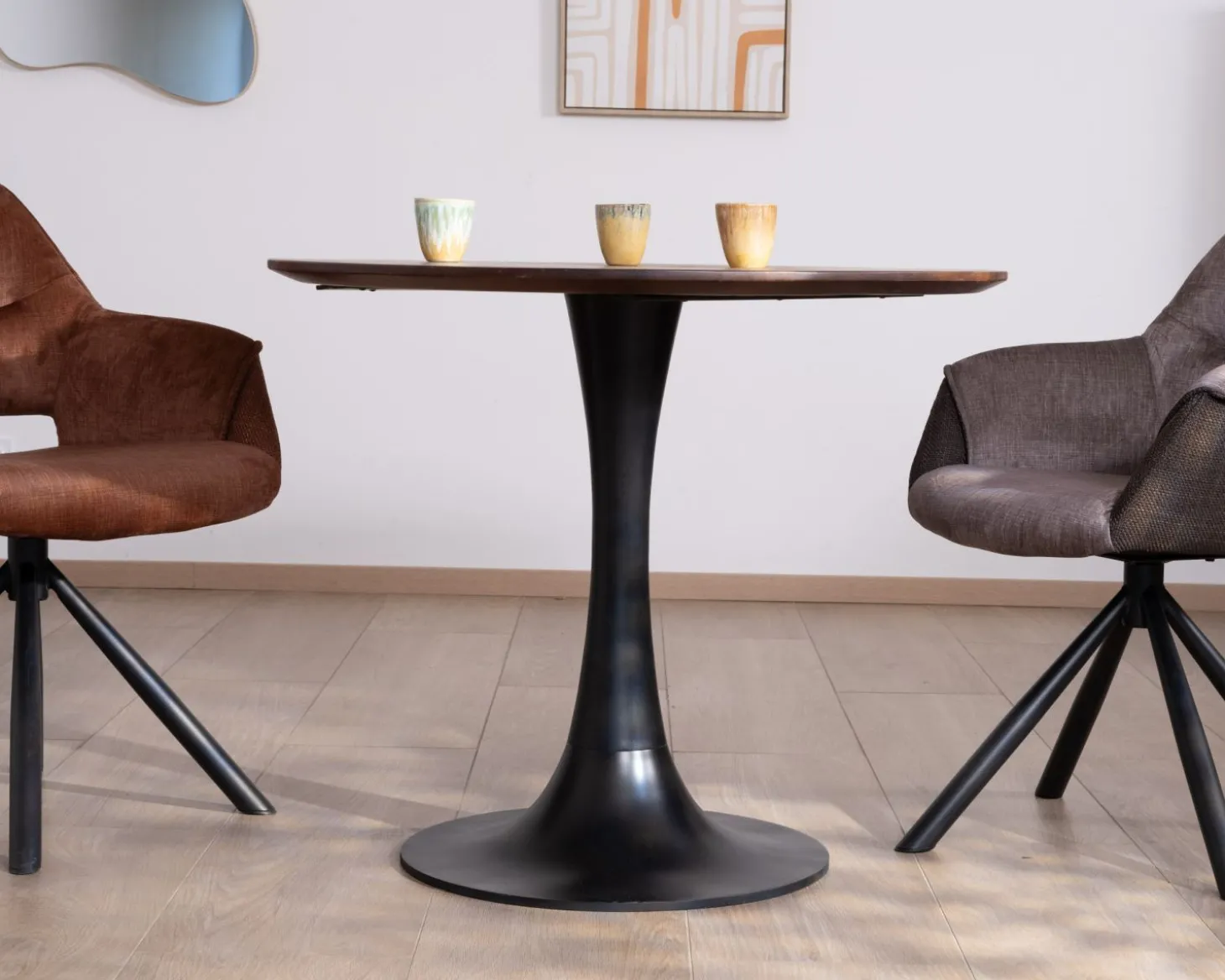 Table ronde 90 cm esprit bistrot "Piccadilly" pied tulipe en métal noir