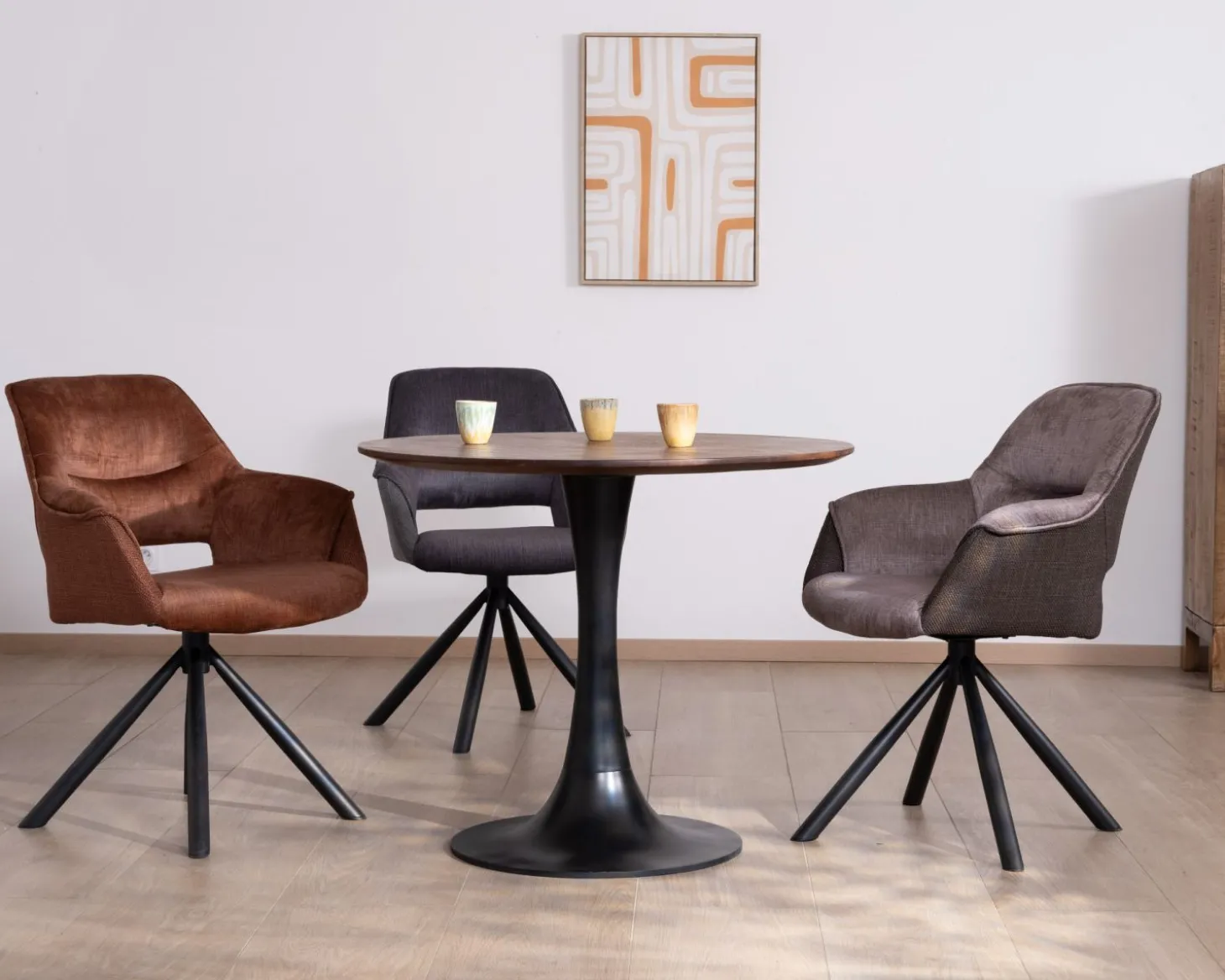 Table ronde 90 cm esprit bistrot "Piccadilly" pied tulipe en métal noir