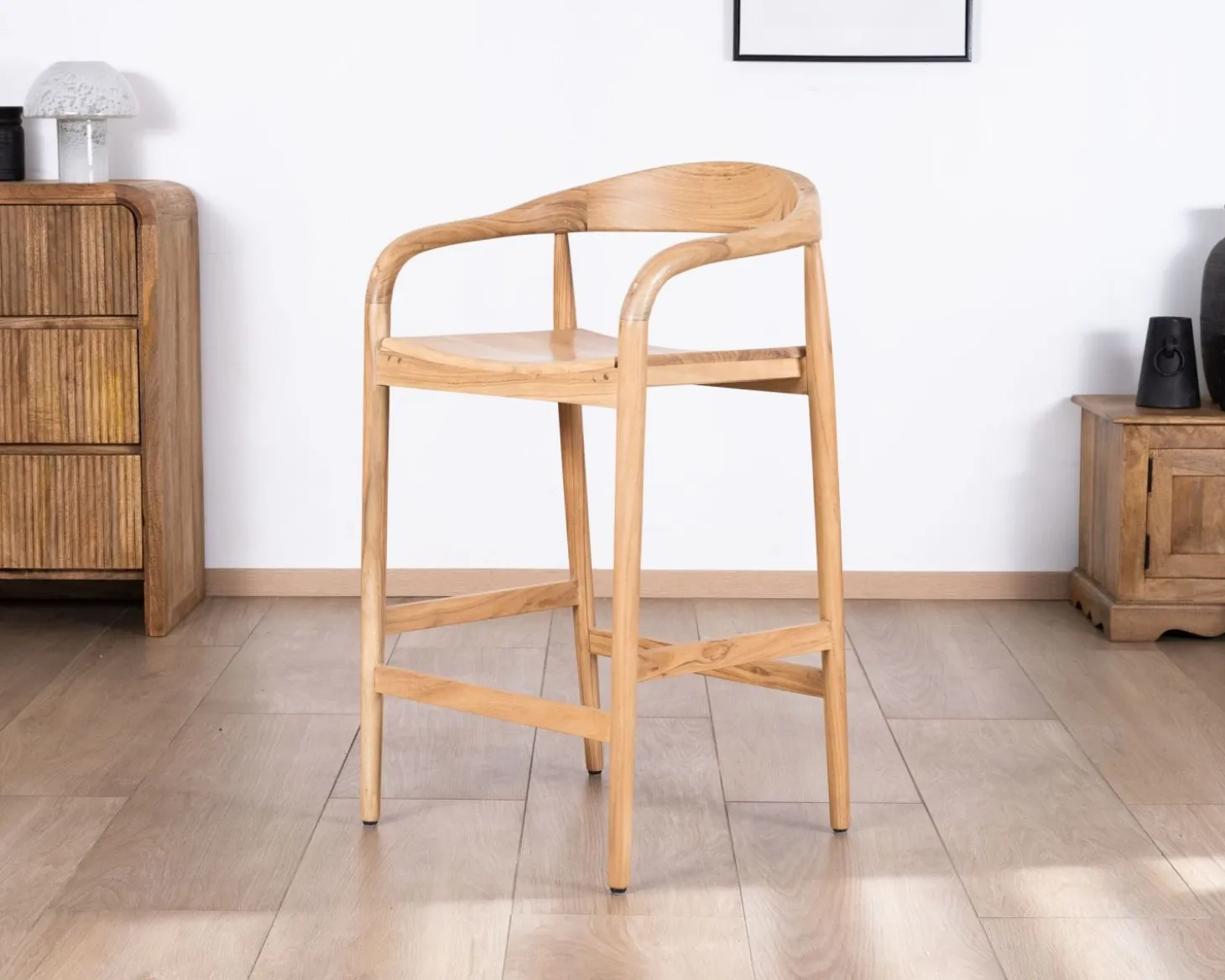 Tabouret de bar en acacia design épuré avec dosseret "Vogue"