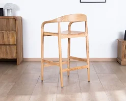 Tabouret de bar en acacia design épuré avec dosseret