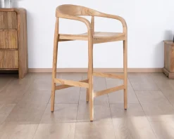 Tabouret de bar en acacia design épuré avec dosseret
