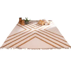 Tapis beige en coton orné de jute tressée 120 x 180 cm 