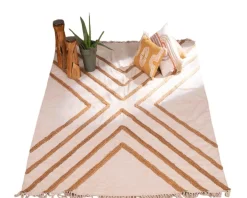 Tapis beige en coton orné de jute tressée 120 x 180 cm 