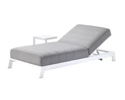 Transat matelassé en aluminium blanc et tissu gris qualité supérieure