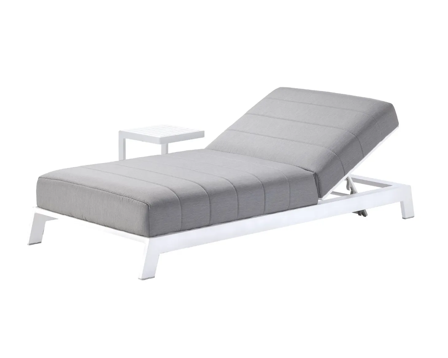 Transat matelassé en aluminium blanc et tissu gris qualité supérieure "Terrasse"